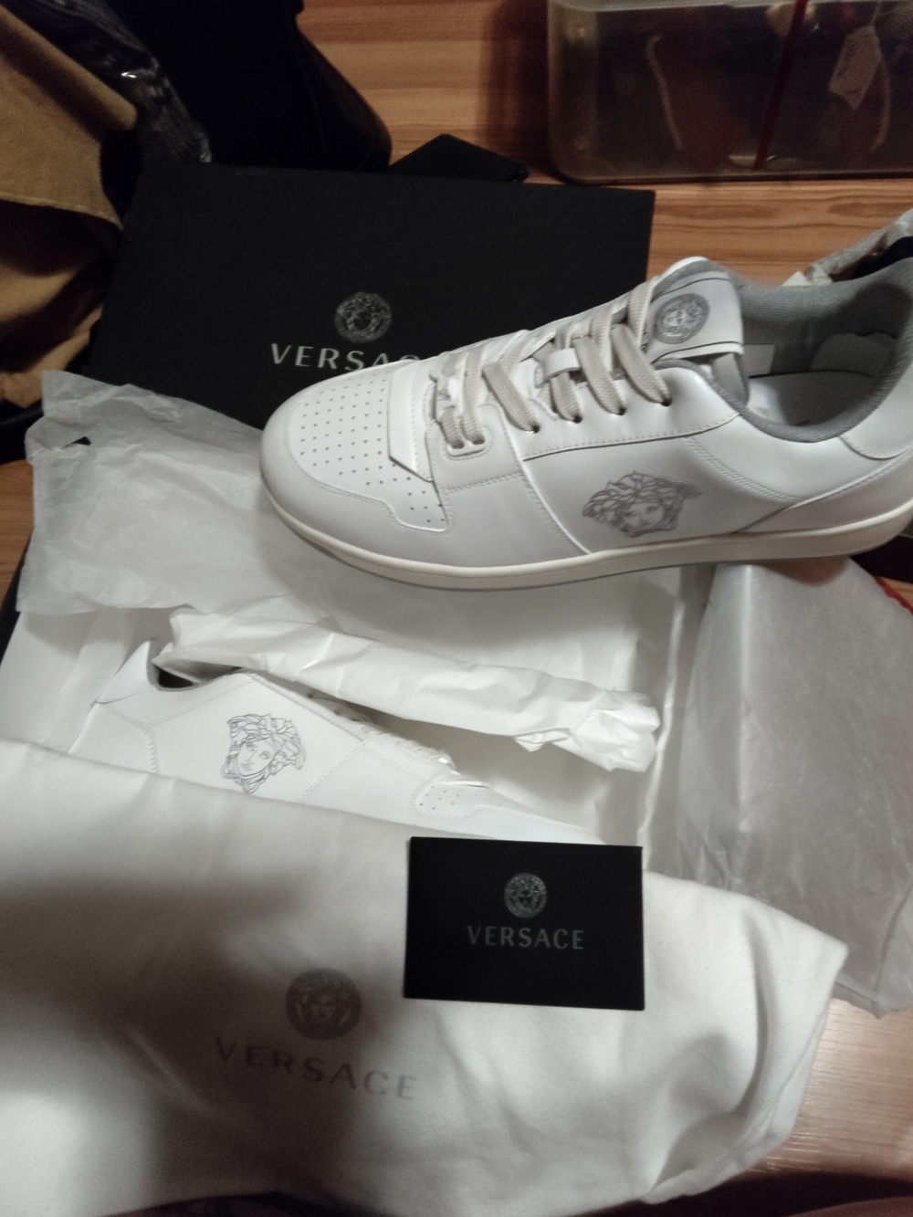 Versace White Leather Medusa Accent Low-Top Sneakers